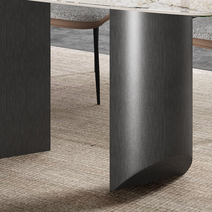 Tavolo da tavola in pietra sinterizzata da rettangolo moderno tavolo da base in metallo grigio