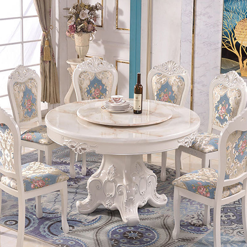 Stone Top Dining Table Round Table with Pedestal Base in White 47.2"L x 47.2"W x 30.7"H Without Chairs Clearhalo 'Dining Tables & Seating' 'Dining Tables' 'dining_table' 'furn' 'furn_dining_table' 'Furniture' 'Kitchen & Dining Furniture' 5480056
