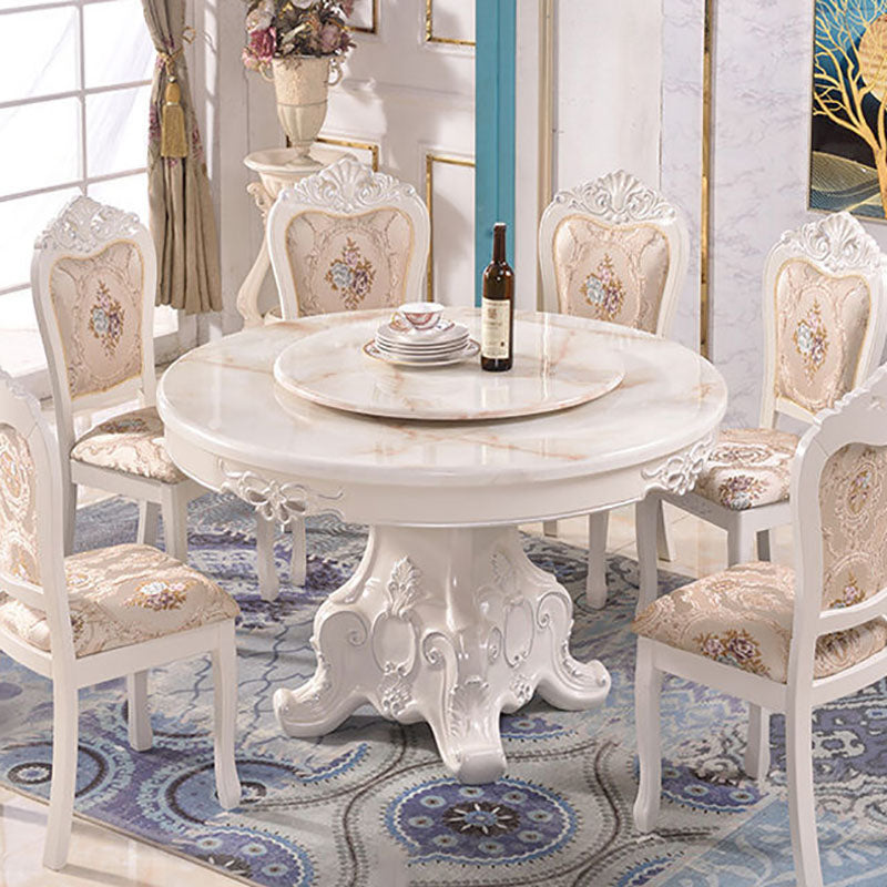 Stone Top Dining Table Round Table with Pedestal Base in White 51.2"L x 51.2"W x 30.7"H Without Chairs Clearhalo 'Dining Tables & Seating' 'Dining Tables' 'dining_table' 'furn' 'furn_dining_table' 'Furniture' 'Kitchen & Dining Furniture' 5480057