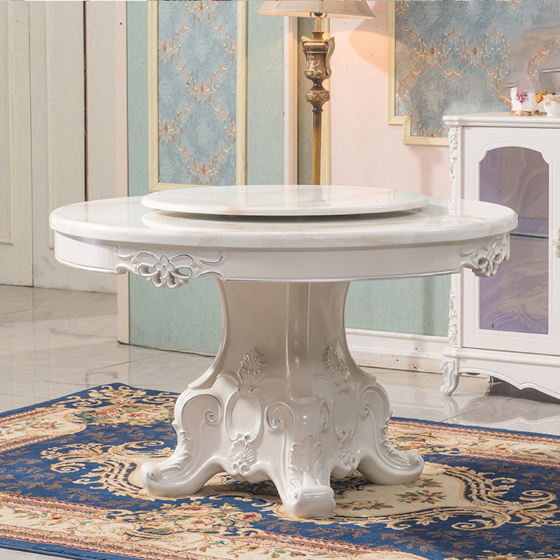 Stone Top Dining Table Round Table with Pedestal Base in White Clearhalo 'Dining Tables & Seating' 'Dining Tables' 'dining_table' 'furn' 'furn_dining_table' 'Furniture' 'Kitchen & Dining Furniture' 5480065