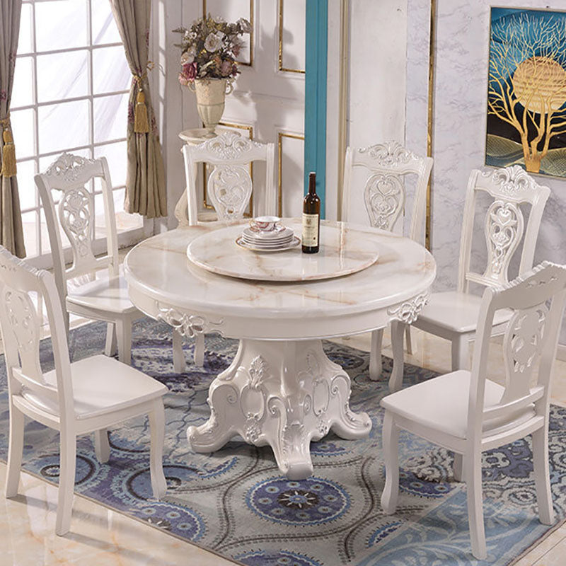 Stone Top Dining Table Round Table with Pedestal Base in White Clearhalo 'Dining Tables & Seating' 'Dining Tables' 'dining_table' 'furn' 'furn_dining_table' 'Furniture' 'Kitchen & Dining Furniture' 5480066