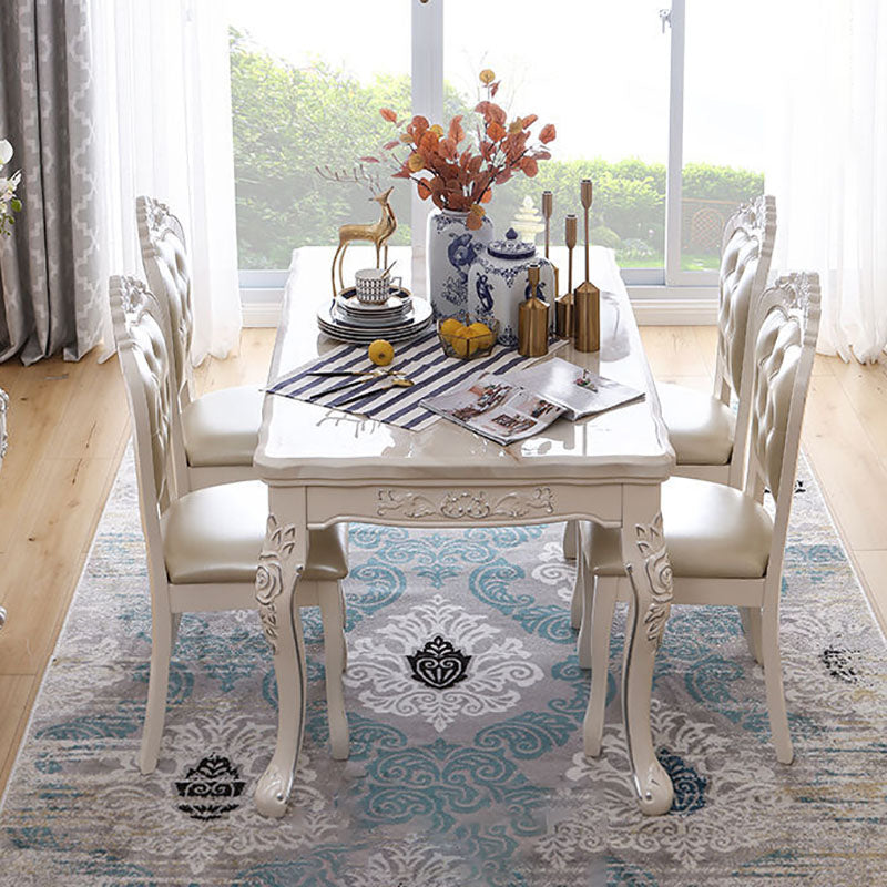 石のトップダイニングテーブル4本の木製の脚の長方形ダイニングテーブル