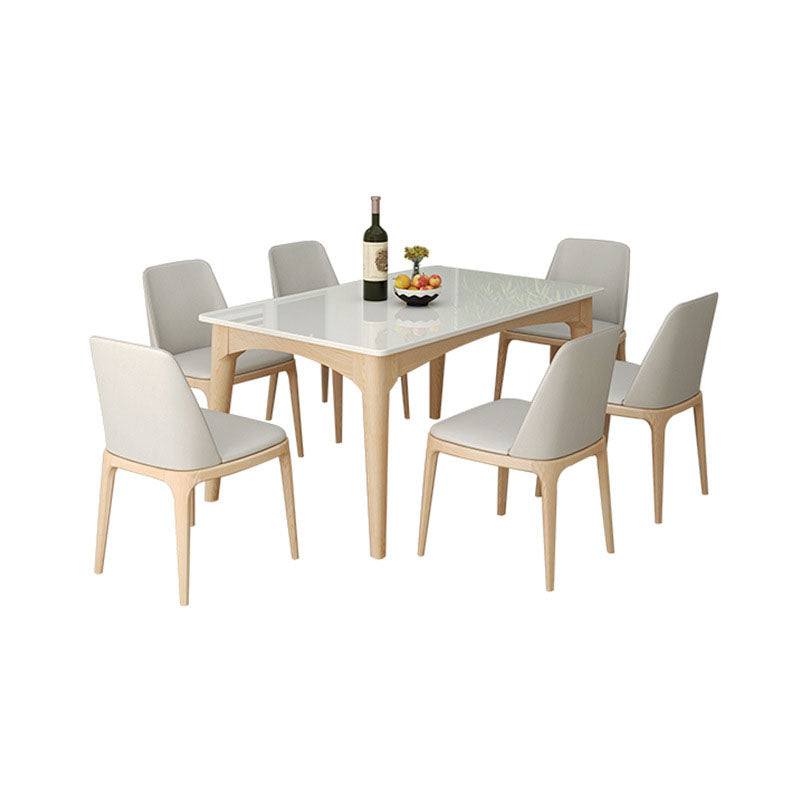 White Stone Top Table Mid-Century Modern Dining Table with 4 Wood Legs