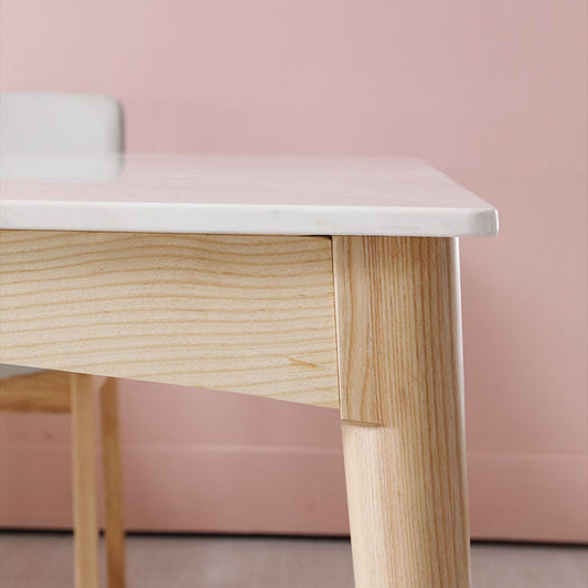 White Stone Top Table Mid-Century Modern Dining Table with 4 Wood Legs