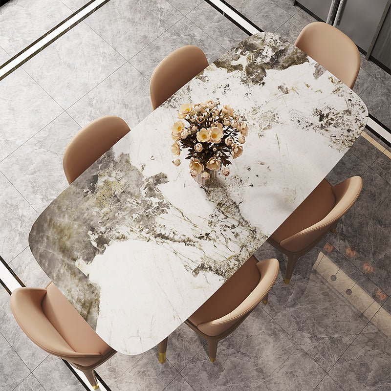 Gray Stone Top Dining Table Mid-Century Modern Dining Table with 4 Wood Legs Without Chairs Clearhalo 'Dining Tables & Seating' 'Dining Tables' 'dining_table' 'furn' 'furn_dining_table' 'Furniture' 'Kitchen & Dining Furniture' 5480138