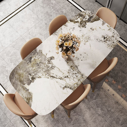 Gray Stone Top Dining Table Mid-Century Modern Dining Table with 4 Wood Legs Without Chairs Clearhalo 'Dining Tables & Seating' 'Dining Tables' 'dining_table' 'furn' 'furn_dining_table' 'Furniture' 'Kitchen & Dining Furniture' 5480138