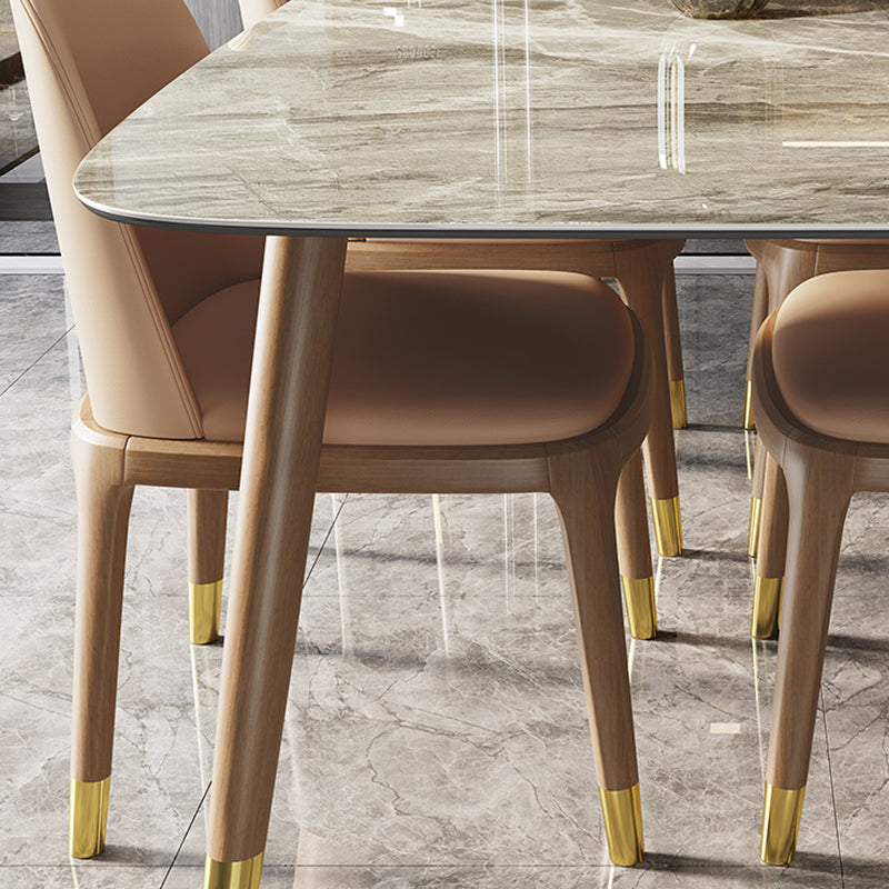 Gray Stone Top Dining Table Mid-Century Modern Dining Table with 4 Wood Legs Clearhalo 'Dining Tables & Seating' 'Dining Tables' 'dining_table' 'furn' 'furn_dining_table' 'Furniture' 'Kitchen & Dining Furniture' 5480139