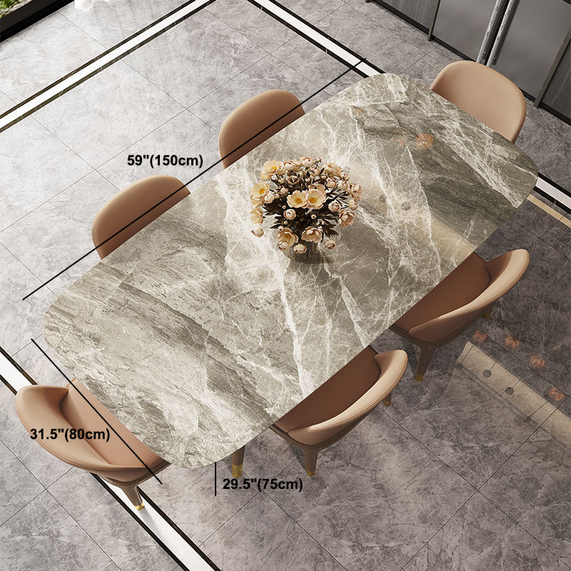 Gray Stone Top Dining Table Mid-Century Modern Dining Table with 4 Wood Legs Clearhalo 'Dining Tables & Seating' 'Dining Tables' 'dining_table' 'furn' 'furn_dining_table' 'Furniture' 'Kitchen & Dining Furniture' 5480143