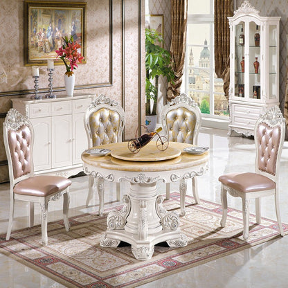 White Stone Top Dining Table Round Dining Table with Pedestal Base