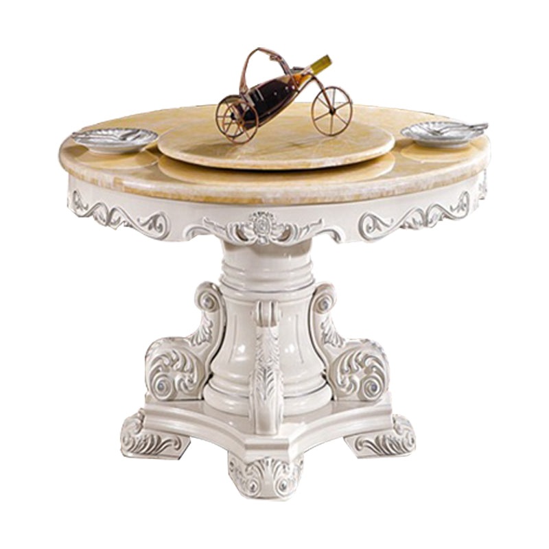 White Stone Top Dining Table Round Dining Table with Pedestal Base