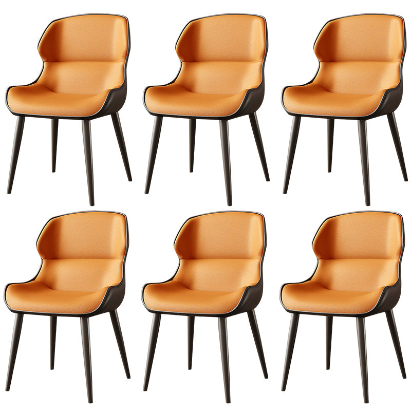 Brasserie Contemporary Faux Leather Dining Chair Parsons Chair in Matte Finish Light Yellow 6 Piece Set Clearhalo 'Dining Chairs' 'Dining Tables & Seating' 'dining_chair' 'furn' 'furn_dining_chair' 'Furniture' 'Kitchen & Dining Furniture' 5480260