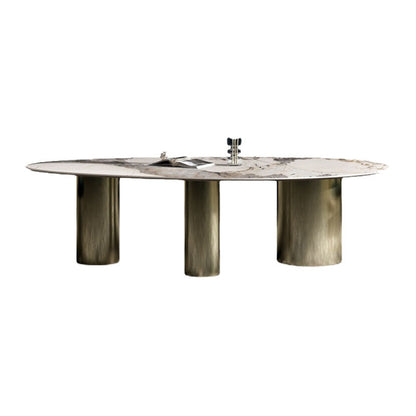 SinteredStoneTop Dining Table Luxury Oval Gold Metal Base Table