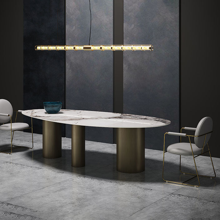 SinteredStoneTop Dining Table Luxury Oval Gold Metal Base Table