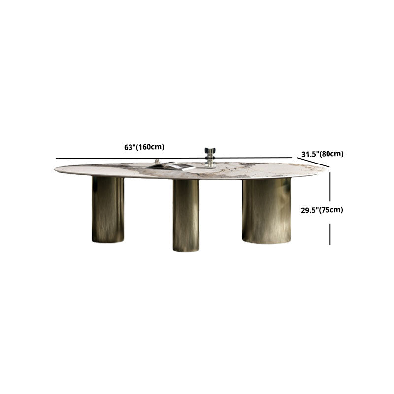 SinteredStoneTop Dining Table Luxury Oval Gold Metal Base Table