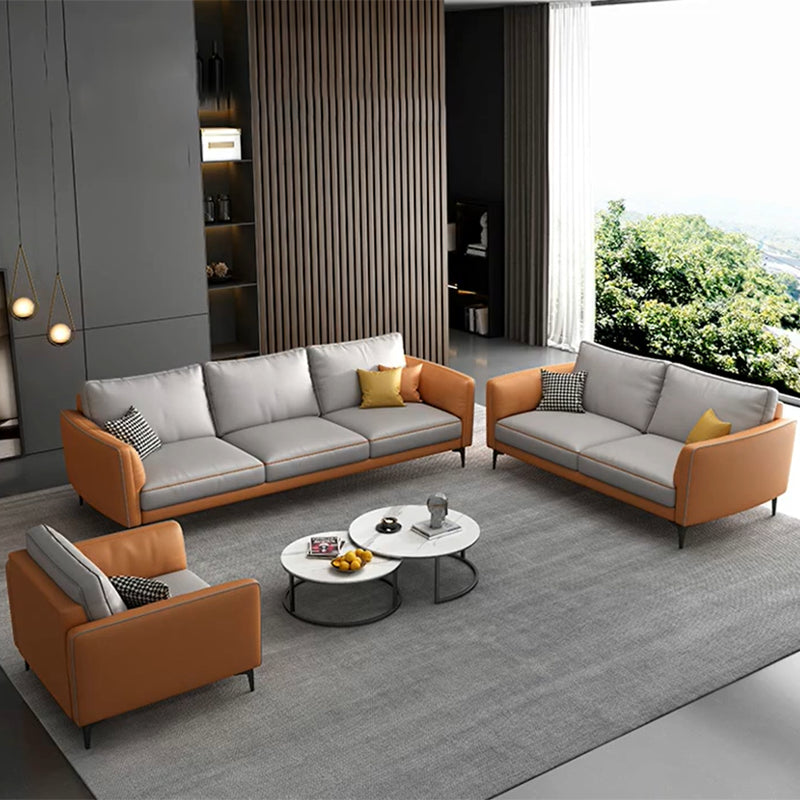 Standard Faux Leather Contemporary Back Settee Couch with Pillows