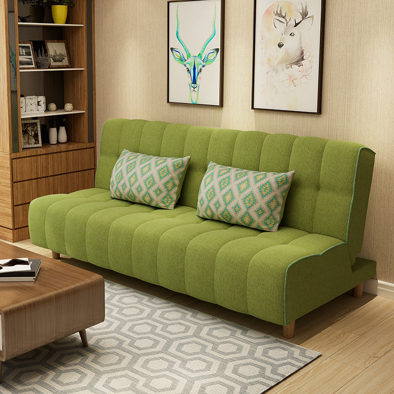 コットンブレンドとフェイクレザーコンテンポラリーアームレスカウチベッド