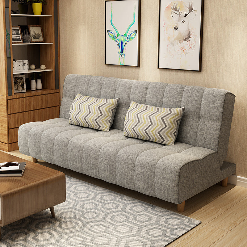 コットンブレンドとフェイクレザーコンテンポラリーアームレスカウチベッド