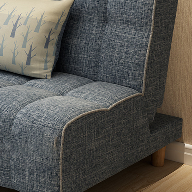 コットンブレンドとフェイクレザーコンテンポラリーアームレスカウチベッド