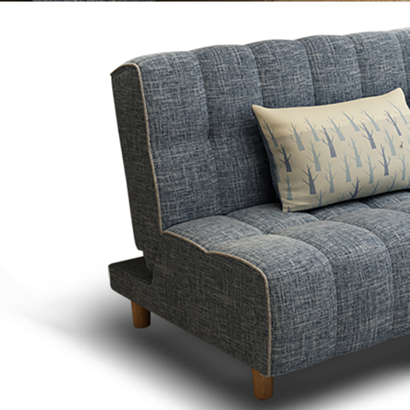 コットンブレンドとフェイクレザーコンテンポラリーアームレスカウチベッド