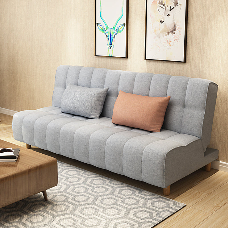 コットンブレンドとフェイクレザーコンテンポラリーアームレスカウチベッド
