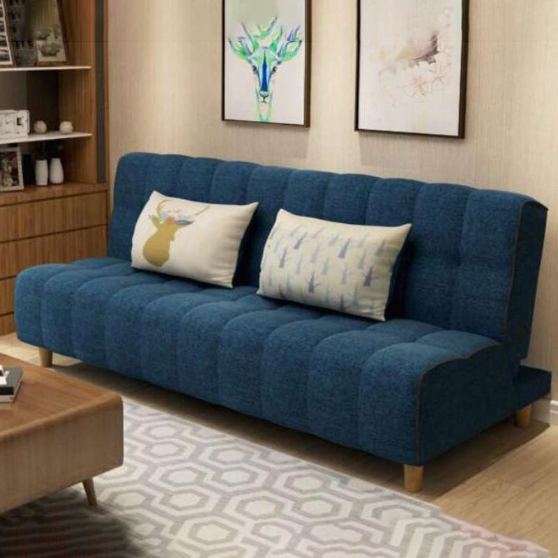 コットンブレンドとフェイクレザーコンテンポラリーアームレスカウチベッド