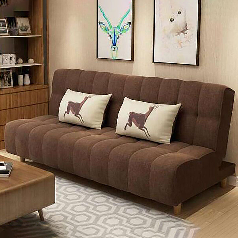 コットンブレンドとフェイクレザーコンテンポラリーアームレスカウチベッド