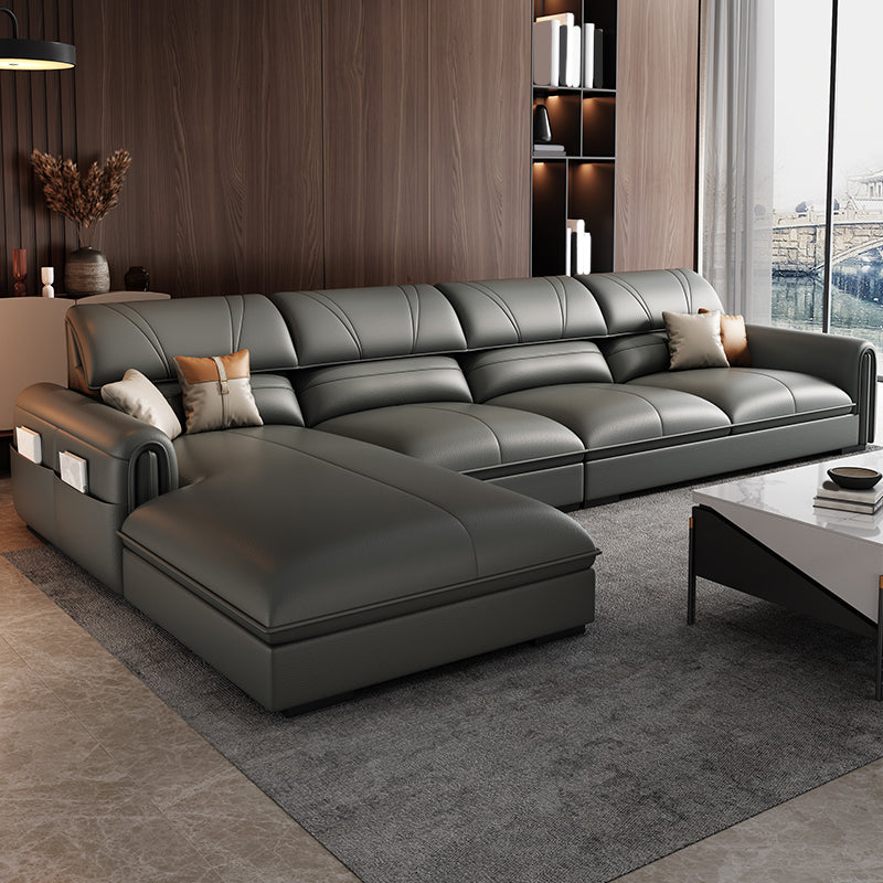 35.4 "H moderno sofá de cuero sintético de brazo cuadrado y chaise para sala de estar