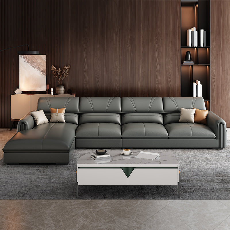 35.4 "H moderno sofá de cuero sintético de brazo cuadrado y chaise para sala de estar