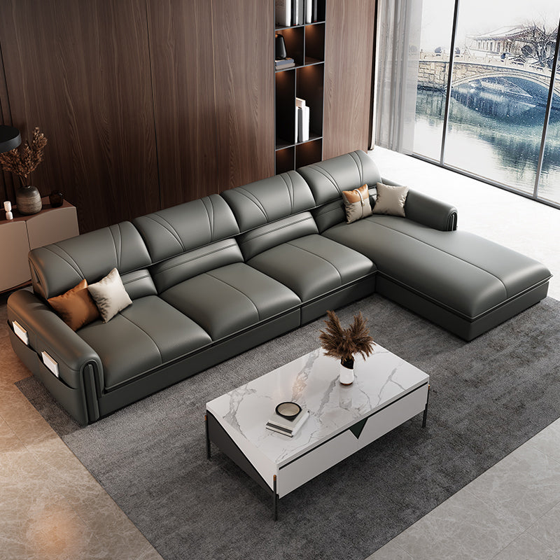 35.4 "H moderno sofá de cuero sintético de brazo cuadrado y chaise para sala de estar