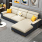Nordic Grey and Beige Sofa Faux Leather Square Sewn Pillow Back Sofa 100"L x 69"W x 35"H Clearhalo 'furn' 'furn_sectionals' 'Furniture' 'Living Room Furniture' 'Sectionals' 5484542