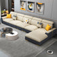 Nordic Grey and Beige Sofa Faux Leather Square Sewn Pillow Back Sofa 159"L x 69"W x 35"H Clearhalo 'furn' 'furn_sectionals' 'Furniture' 'Living Room Furniture' 'Sectionals' 5484544