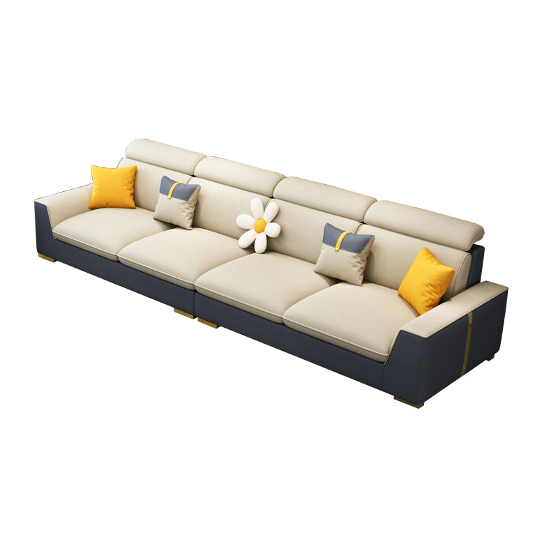 Nordic Grey and Beige Sofa Faux Leather Square Sewn Pillow Back Sofa Clearhalo 'furn' 'furn_sectionals' 'Furniture' 'Living Room Furniture' 'Sectionals' 5484547