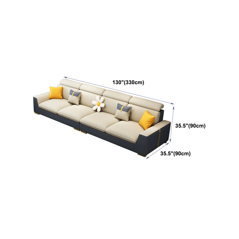 Nordic Grey and Beige Sofa Faux Leather Square Sewn Pillow Back Sofa Clearhalo 'furn' 'furn_sectionals' 'Furniture' 'Living Room Furniture' 'Sectionals' 5484551