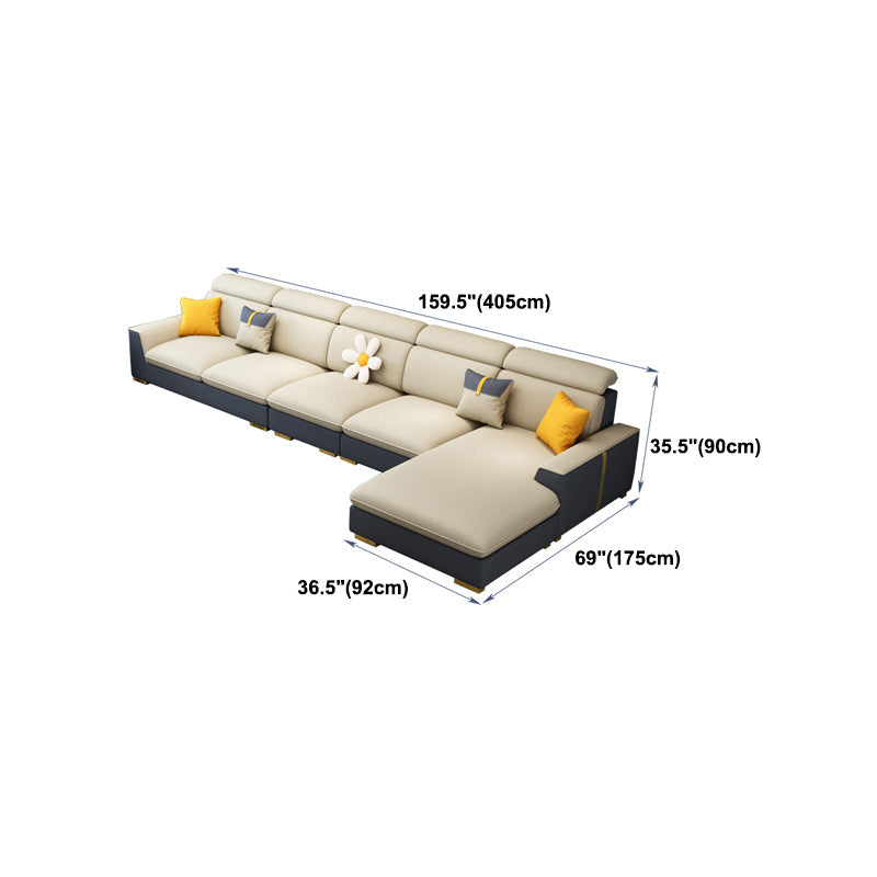 Nordic Grey and Beige Sofa Faux Leather Square Sewn Pillow Back Sofa Clearhalo 'furn' 'furn_sectionals' 'Furniture' 'Living Room Furniture' 'Sectionals' 5484554