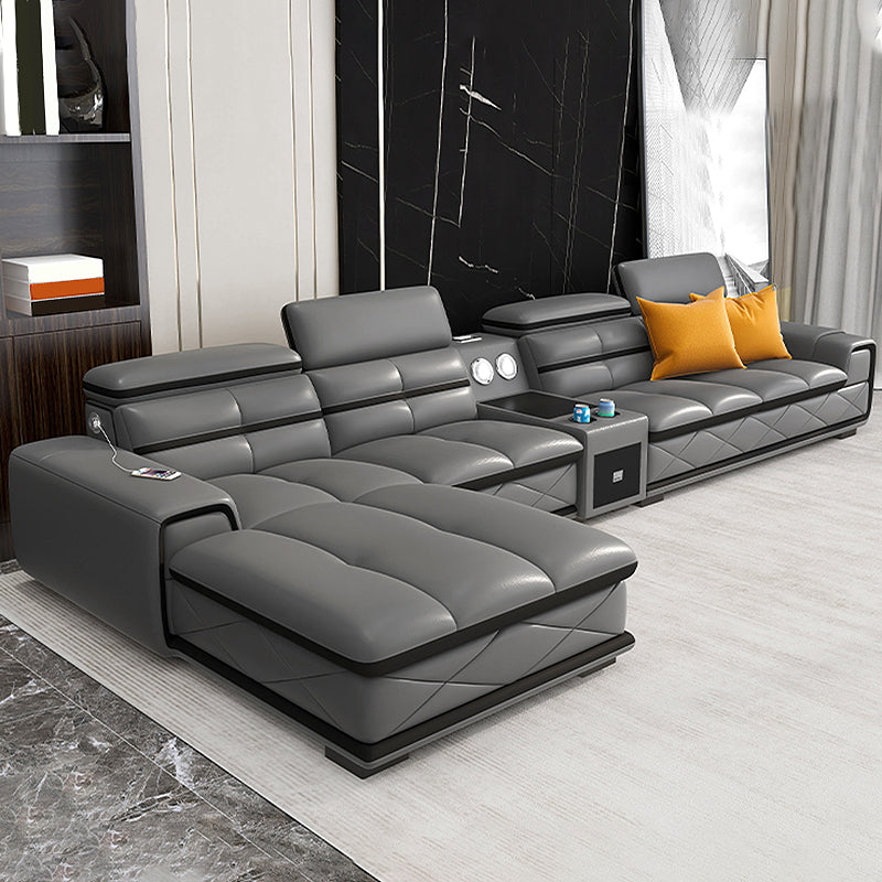 Modern Sofa Bed Leather Upholstered Grey Latex/sponge Upholstered Solid Wood Frame Sofa