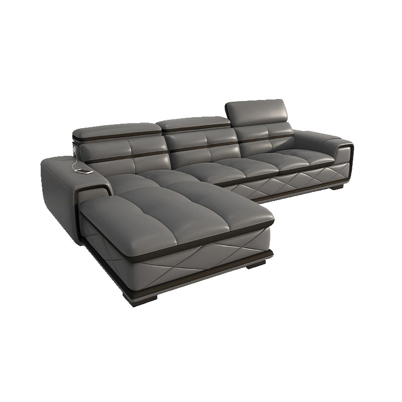 Modern Sofa Bed Leather Upholstered Grey Latex/sponge Upholstered Solid Wood Frame Sofa