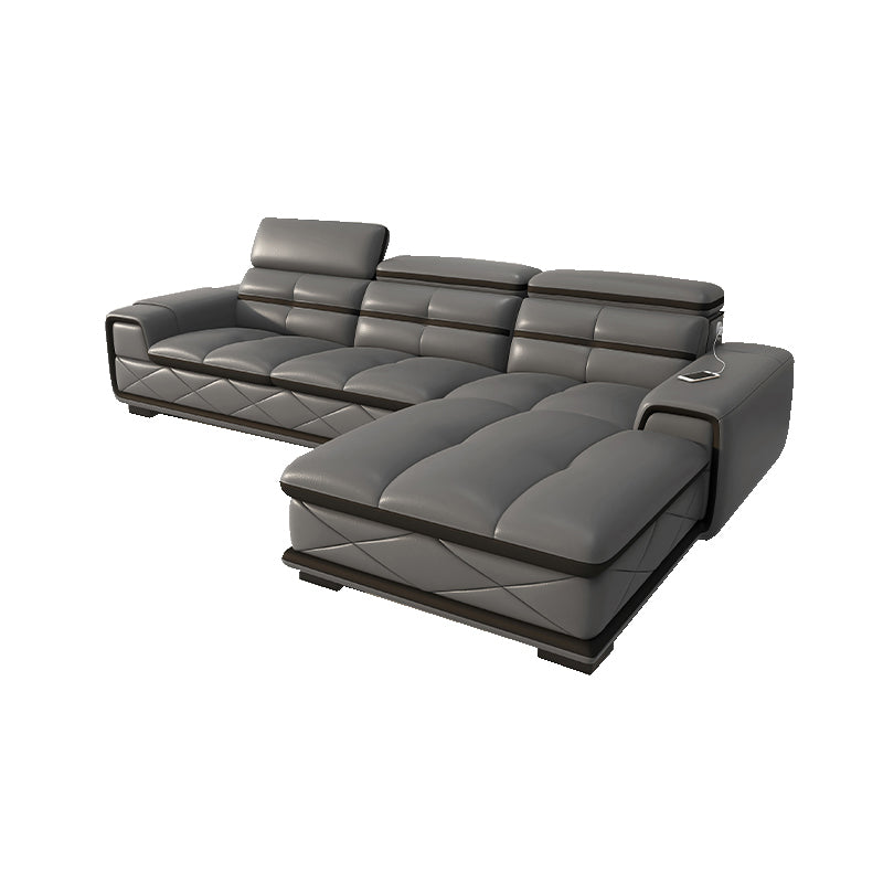 Modern Sofa Bed Leather Upholstered Grey Latex/sponge Upholstered Solid Wood Frame Sofa