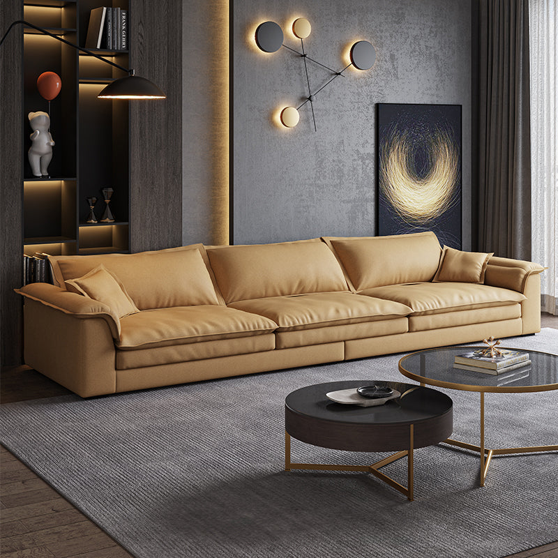 Nordic Pillow Top Arm Sofa & Chaise Faux Leather Sofa with Pillows