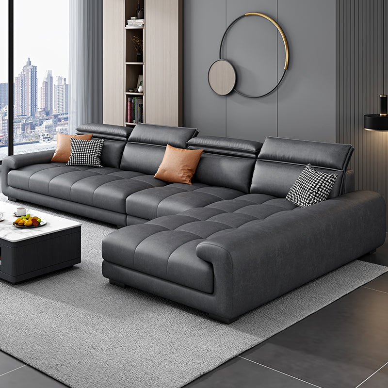 Modern 39.3"H Faux Leather Pillow Top Arm Sofa & Chaise for Living Room Grey Right Clearhalo 'furn' 'furn_sectionals' 'Furniture' 'Living Room Furniture' 'Sectionals' 5484628
