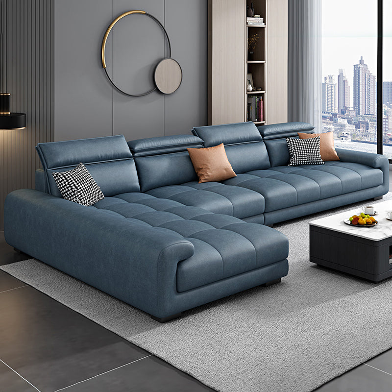 Modern 39.3"H Faux Leather Pillow Top Arm Sofa & Chaise for Living Room Blue Left Clearhalo 'furn' 'furn_sectionals' 'Furniture' 'Living Room Furniture' 'Sectionals' 5484629