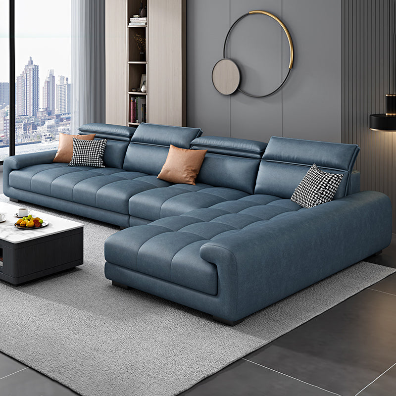 Modern 39.3"H Faux Leather Pillow Top Arm Sofa & Chaise for Living Room Blue Right Clearhalo 'furn' 'furn_sectionals' 'Furniture' 'Living Room Furniture' 'Sectionals' 5484630