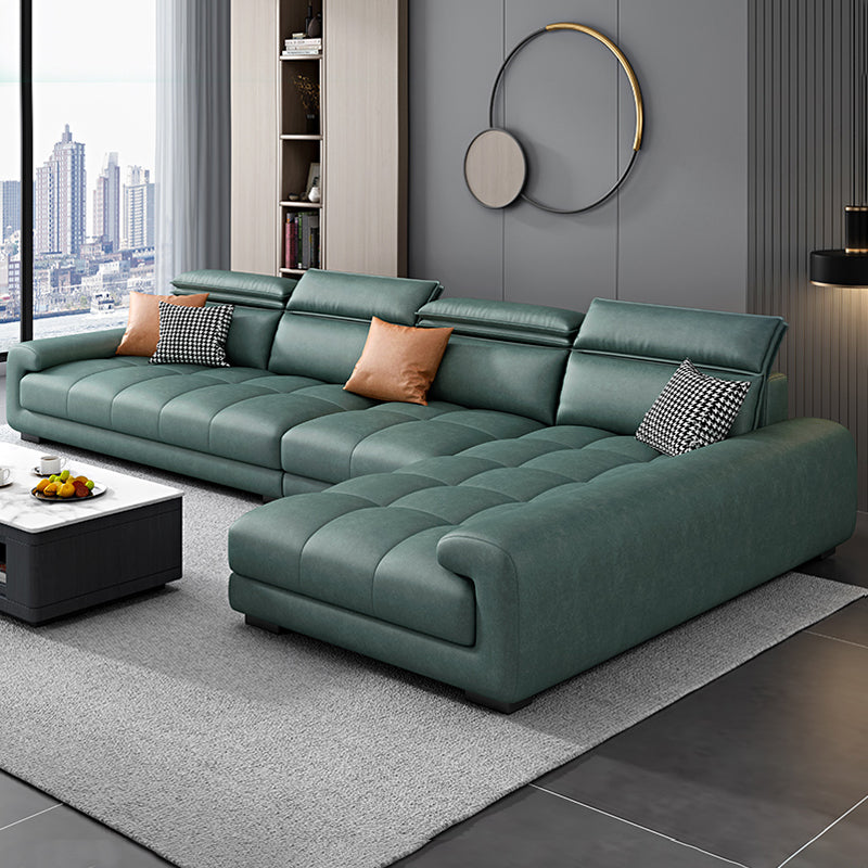 Modern 39.3"H Faux Leather Pillow Top Arm Sofa & Chaise for Living Room Green Right Clearhalo 'furn' 'furn_sectionals' 'Furniture' 'Living Room Furniture' 'Sectionals' 5484631