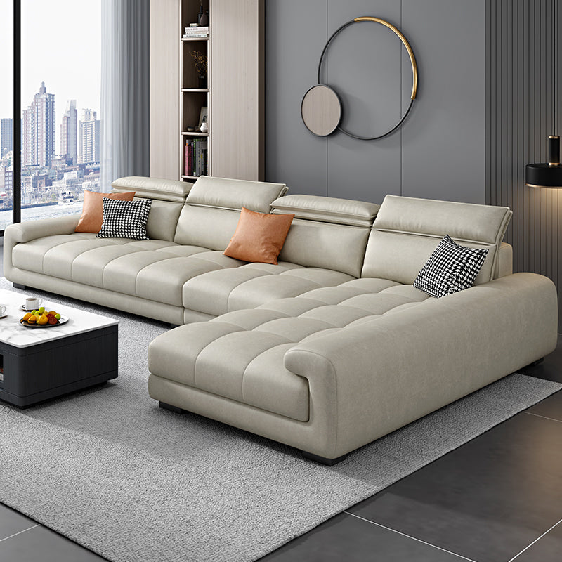 Modern 39.3"H Faux Leather Pillow Top Arm Sofa & Chaise for Living Room Beige Right Clearhalo 'furn' 'furn_sectionals' 'Furniture' 'Living Room Furniture' 'Sectionals' 5484639