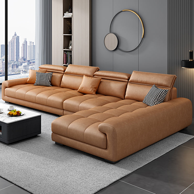 Modern 39.3"H Faux Leather Pillow Top Arm Sofa & Chaise for Living Room Orange Right Clearhalo 'furn' 'furn_sectionals' 'Furniture' 'Living Room Furniture' 'Sectionals' 5484641
