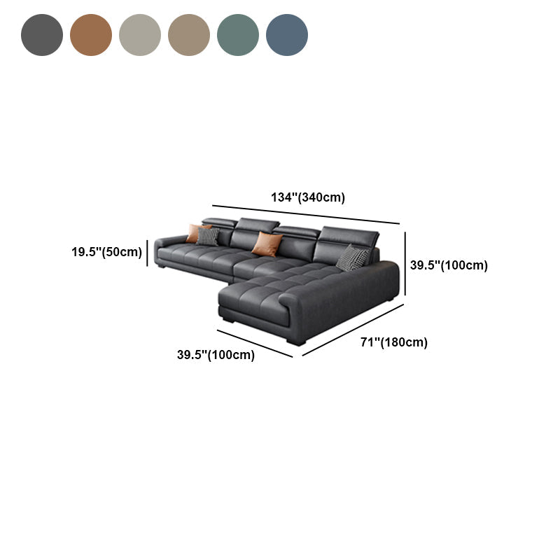 Modern 39.3"H Faux Leather Pillow Top Arm Sofa & Chaise for Living Room Clearhalo 'furn' 'furn_sectionals' 'Furniture' 'Living Room Furniture' 'Sectionals' 5484645