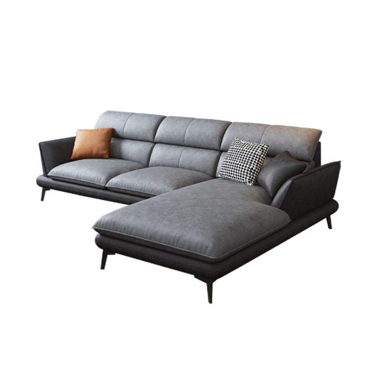 Flared Arm Sofa & Chaise Modern Faux Leather Sofa in Dark Grey 110"L x 67"W x 35"H Right Clearhalo 'furn' 'furn_sectionals' 'Furniture' 'Living Room Furniture' 'Sectionals' 5484683