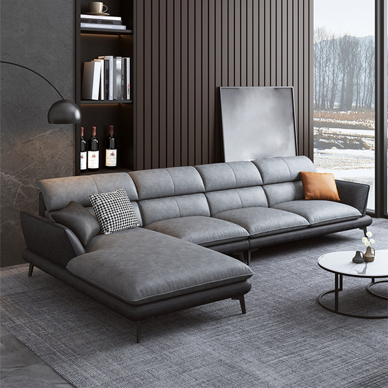 Flared Arm Sofa & Chaise Modern Faux Leather Sofa in Dark Grey Clearhalo 'furn' 'furn_sectionals' 'Furniture' 'Living Room Furniture' 'Sectionals' 5484684
