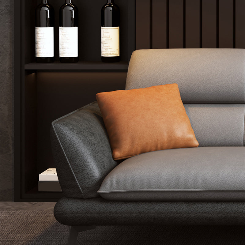 Flared Arm Sofa & Chaise Modern Faux Leather Sofa in Dark Grey Clearhalo 'furn' 'furn_sectionals' 'Furniture' 'Living Room Furniture' 'Sectionals' 5484689