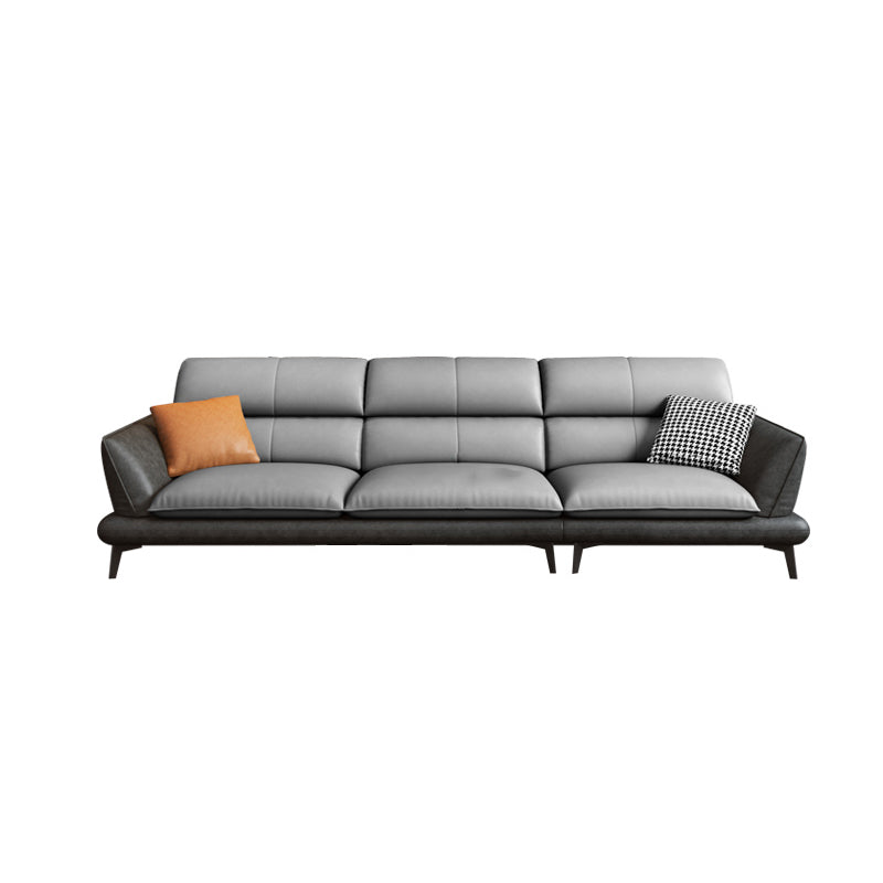 Flared Arm Sofa & Chaise Modern Faux Leather Sofa in Dark Grey 98"L x 35"W x 34"H Horizontal Clearhalo 'furn' 'furn_sectionals' 'Furniture' 'Living Room Furniture' 'Sectionals' 5484693