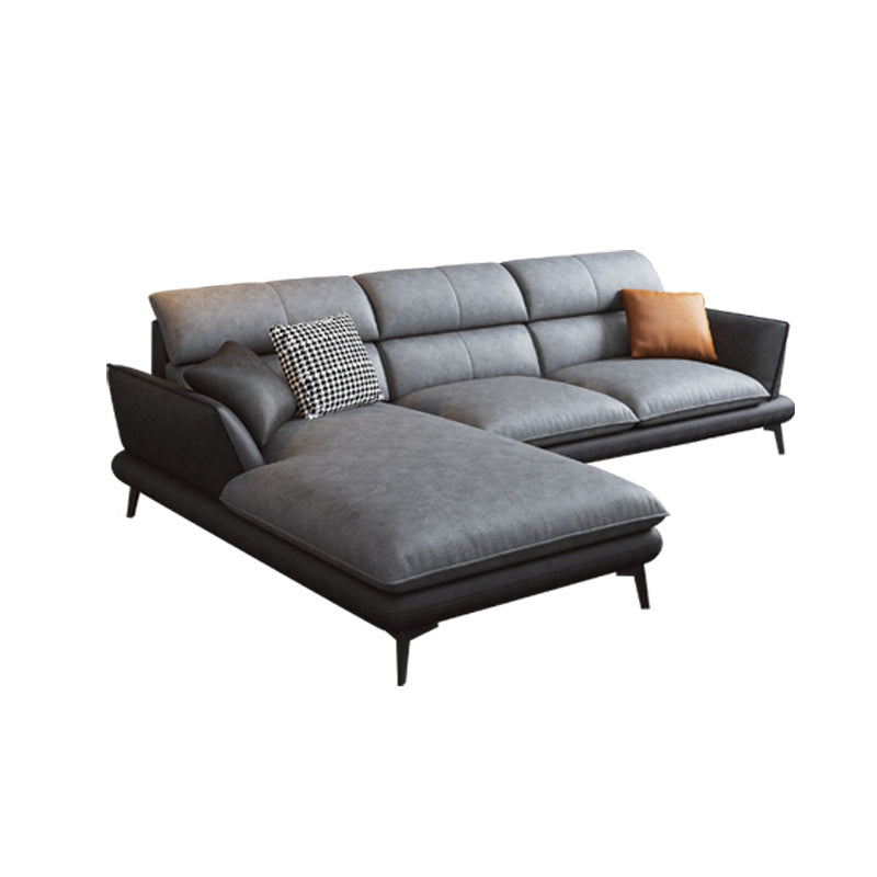 Flared Arm Sofa & Chaise Modern Faux Leather Sofa in Dark Grey 110"L x 67"W x 35"H Left Clearhalo 'furn' 'furn_sectionals' 'Furniture' 'Living Room Furniture' 'Sectionals' 5484694